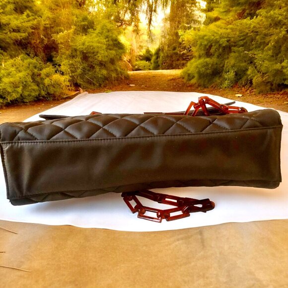 Vintage Brown Quilted Nylon Shoulder Handbag Plastic Chain Handles New - Picture 11 of 13